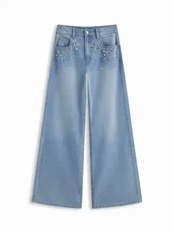 Cider Denim Low Rise Rhinestone Baggy Jeans
