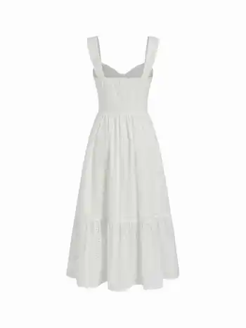 Baumwoll-Broderie-Anglaise Blumen-Bowschleife Maxikleid
