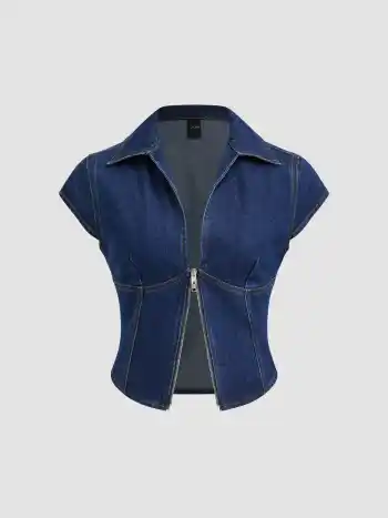 Jeansblouse mit Polohals und Reißverschluss