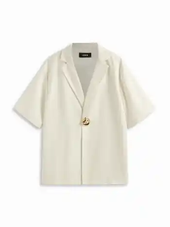 Übergrößerter Blazer aus Leinenmischung mit Kragen und Metallknöpfen