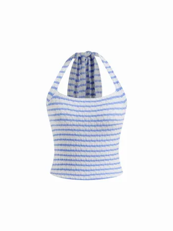 Cotton-blend Halter Neckline Stripe Texture Tank Top