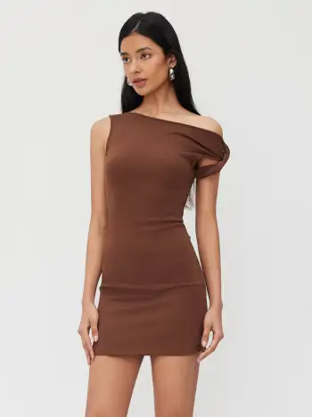 Linen-blend Boat Neck Ruched Cut Out Sleeve Mini Dress