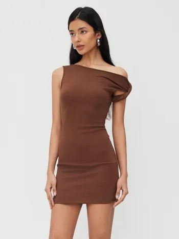 Asymmetrical Neck Knotted Mini Dress