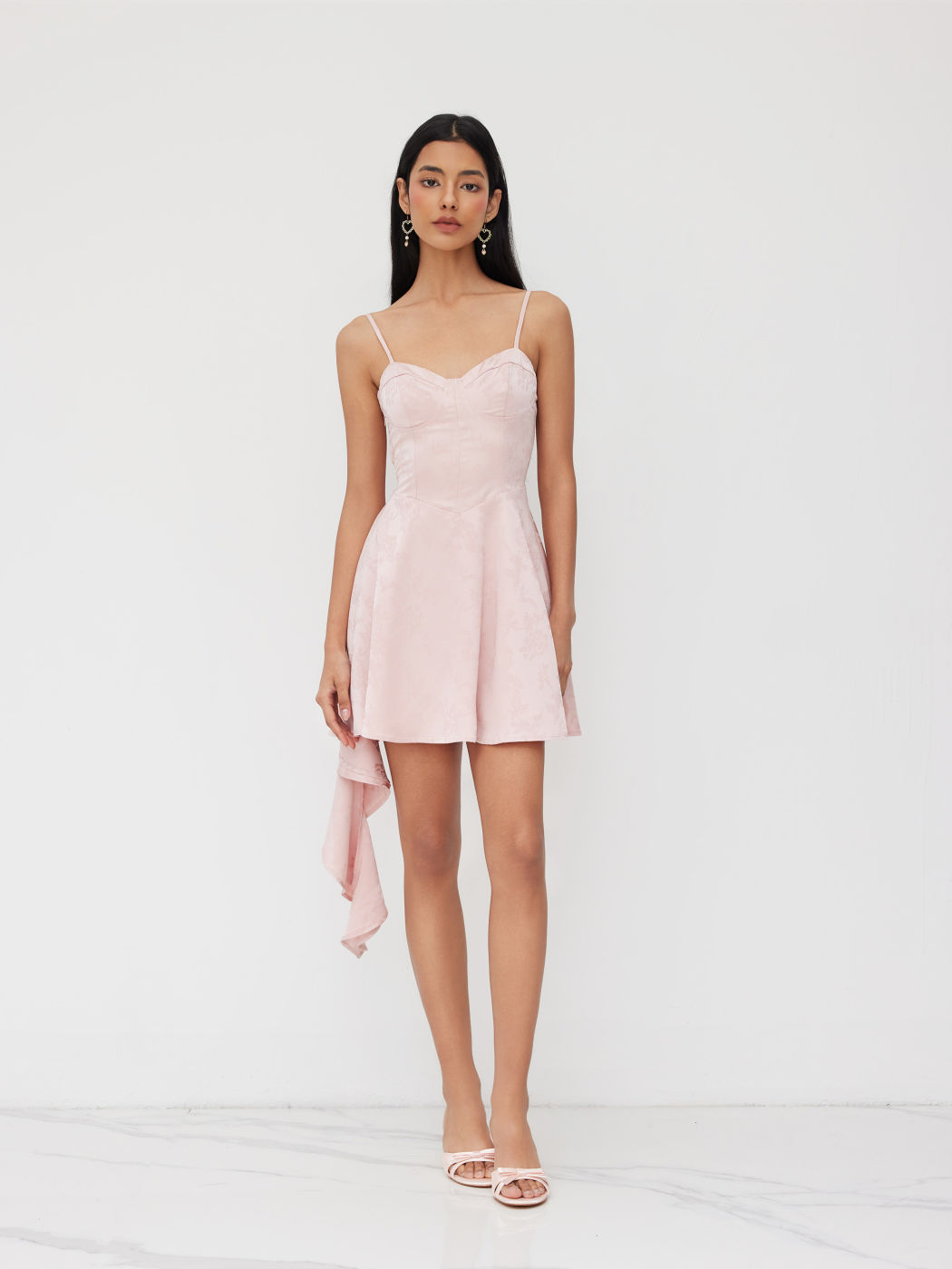 Satin-Sweetheart-Blüten-Jacquard-Lace-Up-Rüschensaum-Korsett-Cami-Minikleid