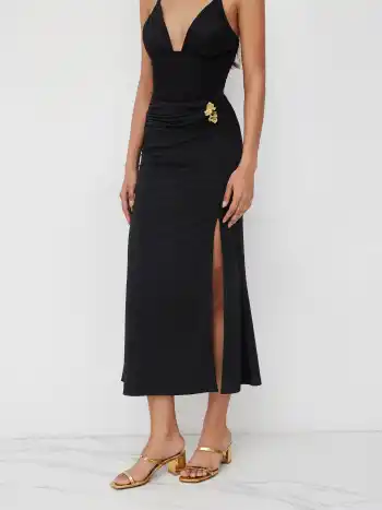 Mittlerer Bund, geteilt, Metall-Details, geruchtes Midiskirt