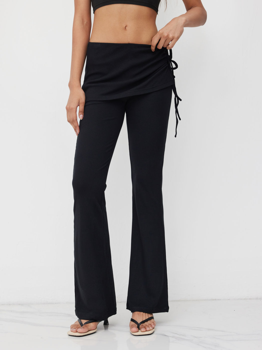 Mid Rise Knotted Fold Over Flared Trousers