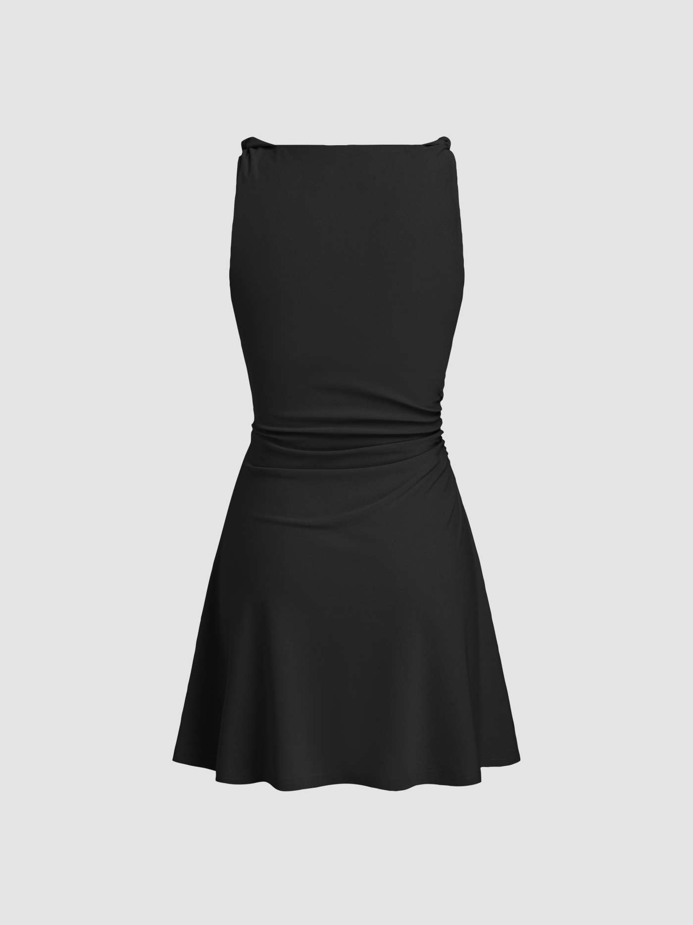 Woven Boat Neck Twist Ruched Mini Dress For Work