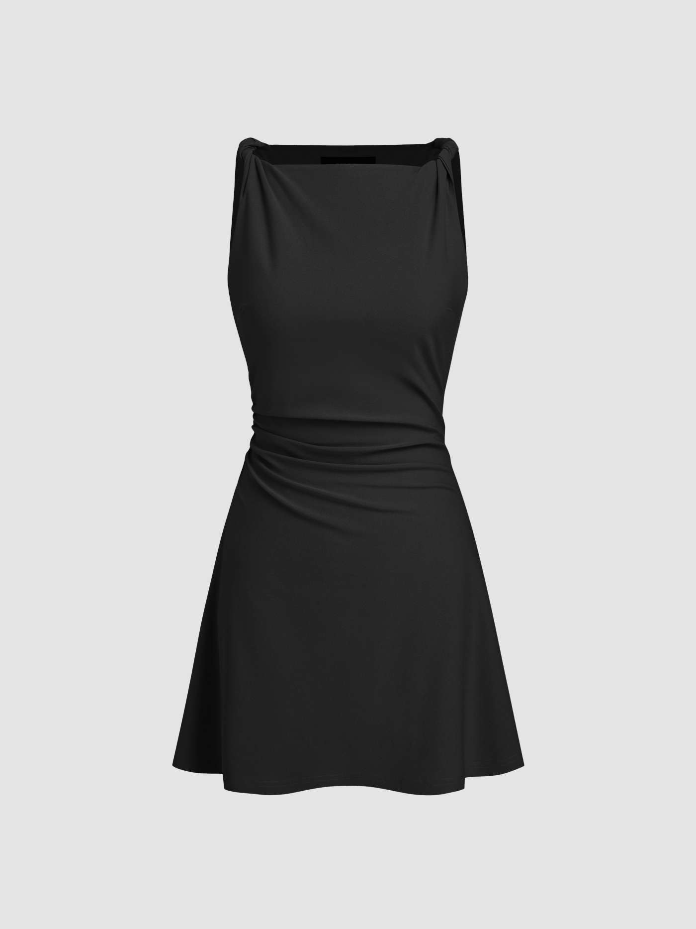 Woven Boat Neck Twist Ruched Mini Dress For Work