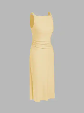 Midi-Kleid mit Bootshals und Knickfalten