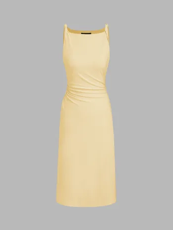 Midi-Kleid mit Bootshals und Knickfalten