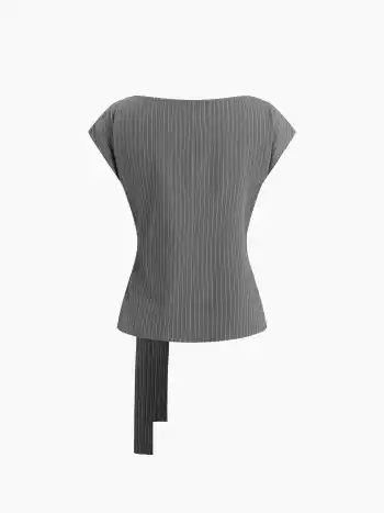 Boat Neck Stripe Knotted Oversized Top