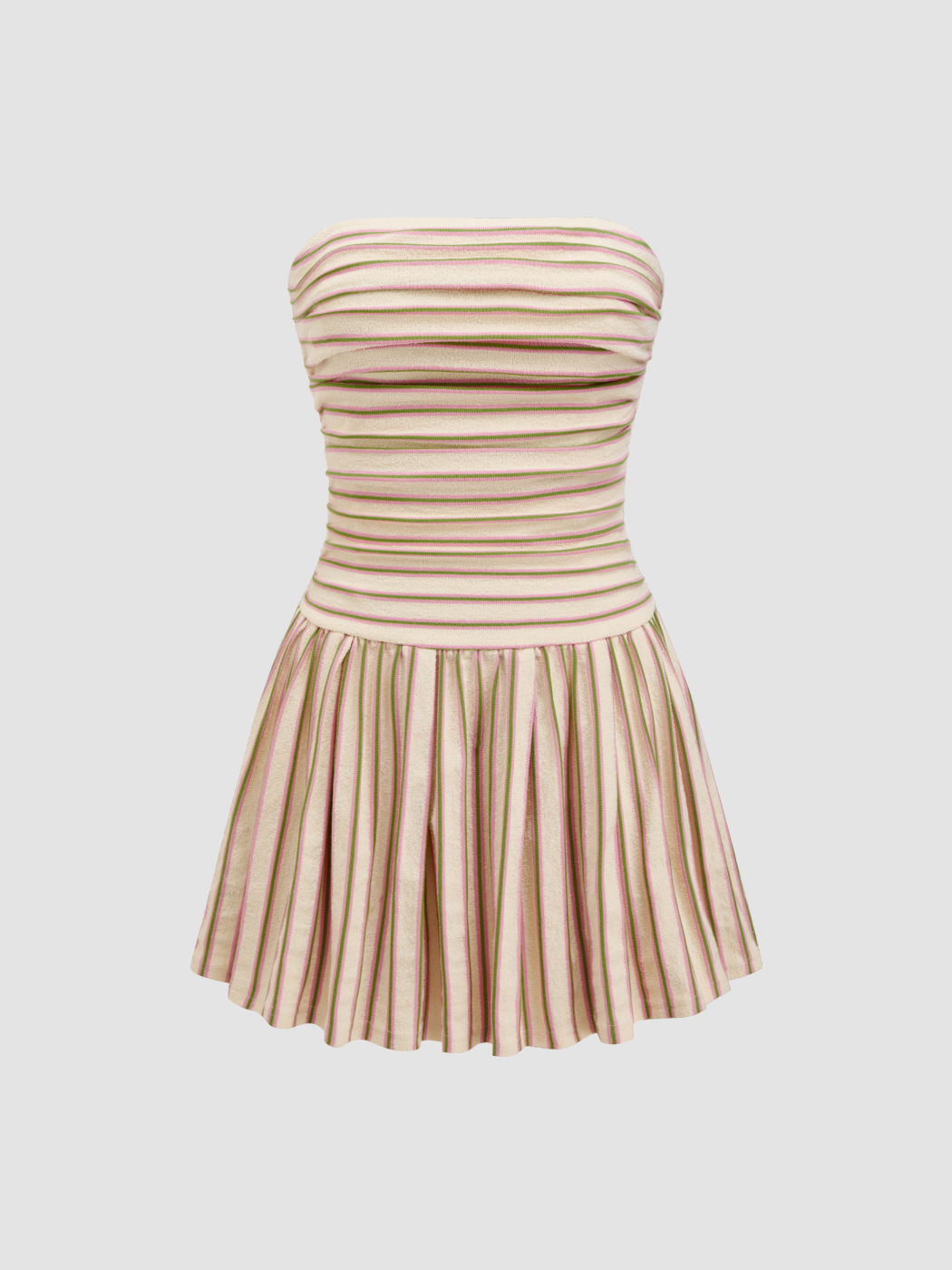 Terry Stripe Ruched Bandeau Mini Dress