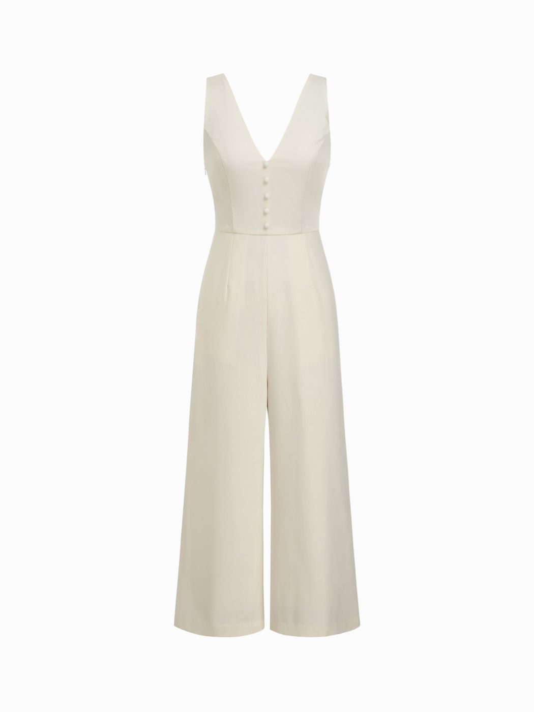 Tuta corta cropped con scollo a V in misto lino