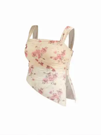 Mesh Blumenmuster Asymmetrischer Saum Tanktop Kurve & Plus