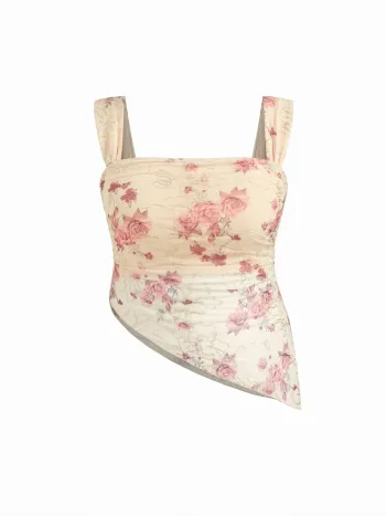 Mesh Blumenmuster Asymmetrischer Saum Tanktop Kurve & Plus