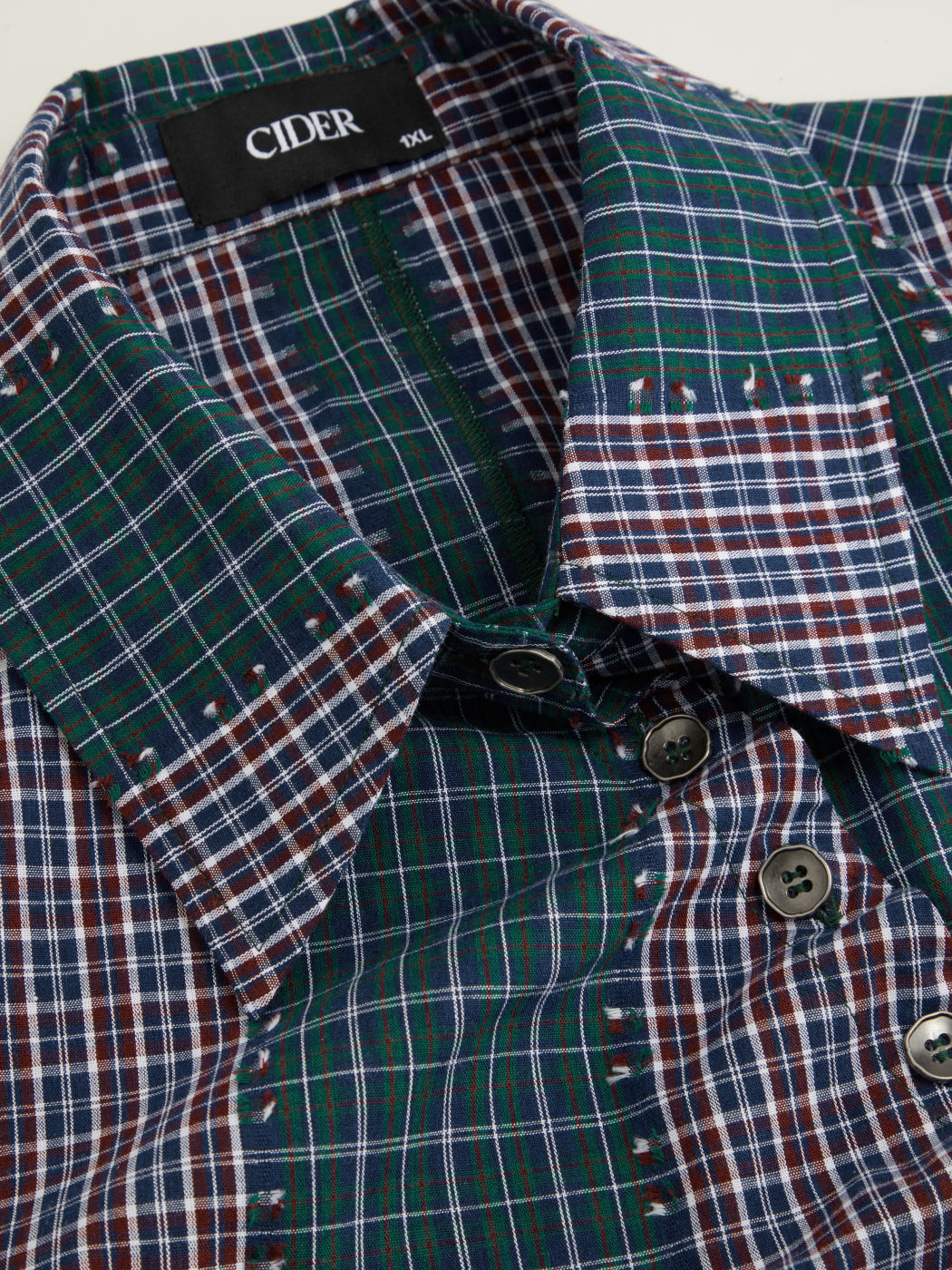 100% Cotton Asymmetrical Button Two Tone Patched Shirt Curve & Plus