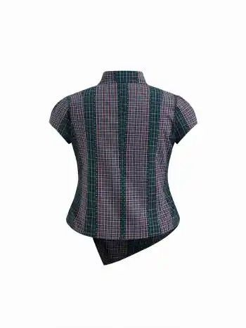100% Baumwolle asymmetrisches Knopfshirt in zwei Tönen mit Flicken Kurve & Plus