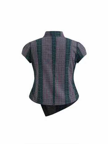 Camicia Curvy & Plus Asimmetrica Abbottonata Bicolore con Toppe 100% Cotone