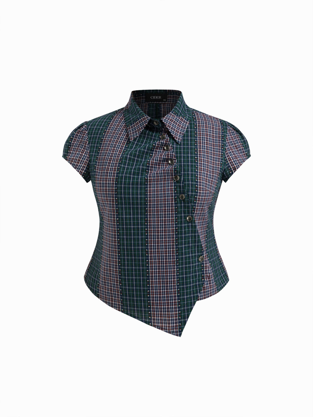 100% Cotton Asymmetrical Button Two Tone Patched Shirt Curve & Plus