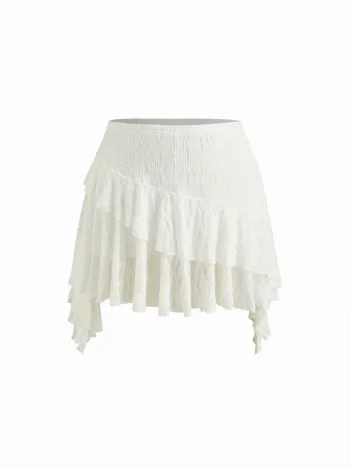 Mittlerer Bund, Spitze, Blumenmuster, geschichtete Rüschenhose Mini-Skirt Kurve & Plus