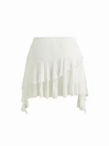 Mittlerer Bund, Spitze, Blumenmuster, geschichtete Rüschenhose Mini-Skirt Kurve & Plus