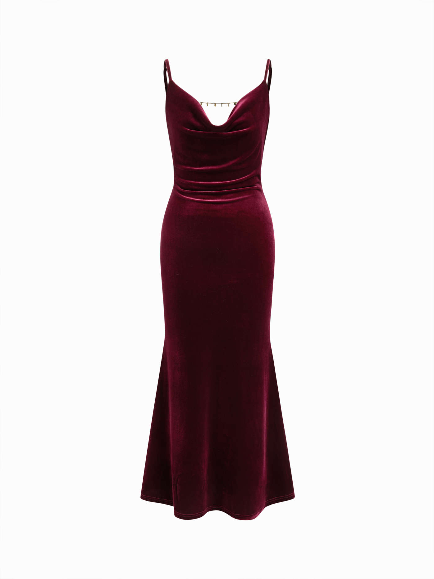 Velvet Cowl Neck Backless Chain Detail Mermaid Maxi Dress