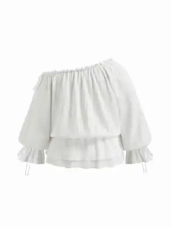 Asymmetrischer Hals, Laternenärmel, geknotete Bluse Kurve & Plus