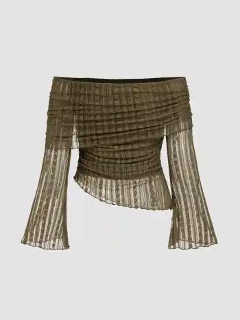 Off-shoulder Spitzen-Bundshirt mit asymmetrischem Saum Oberteil Kurve & Plus