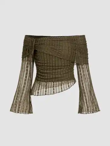 Off-shoulder Spitzen-Bundbunde Asymmetrisches Hem Oberteil Kurve & Plus