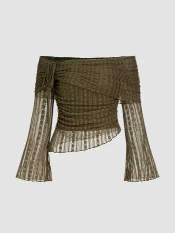 Off-shoulder Spitzen-Bundshirt mit asymmetrischem Saum Oberteil Kurve & Plus