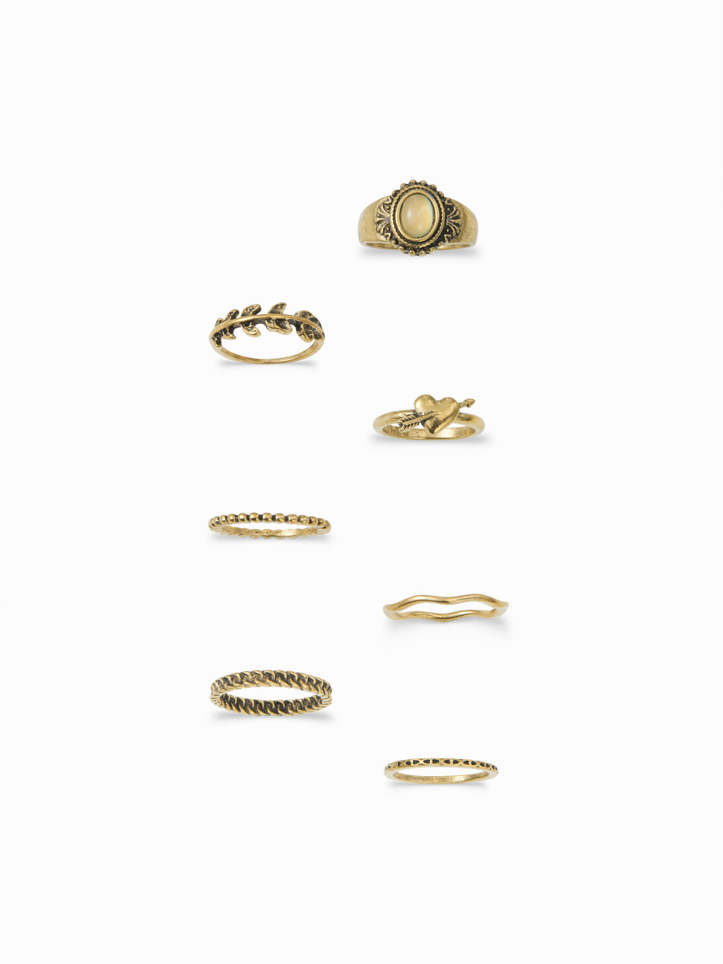 7PCS GEMSTONE & HEART & LEAF RING SET