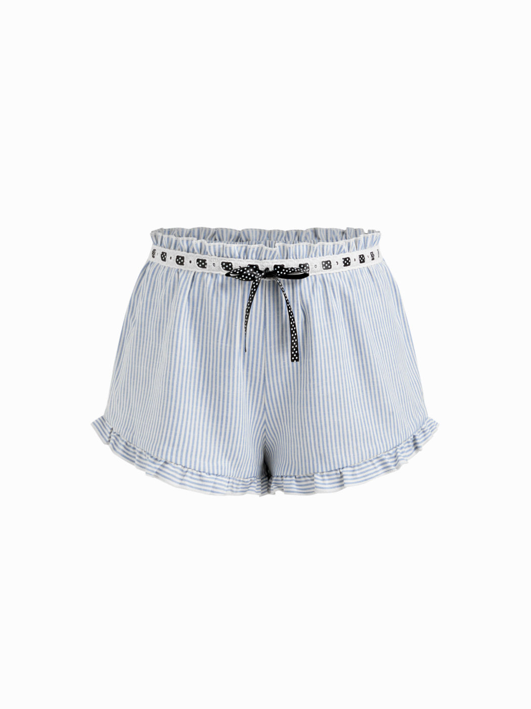 Pantaloncini da casa micro a gamba larga con bordi a lattuga annodati a righe a vita bassa