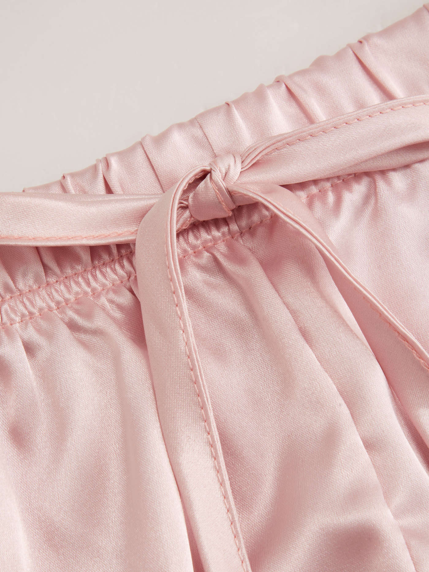 Lace V-neck Knotted Cami Top & Satin Mid Rise Lace Trim Shorts Loungewear Set