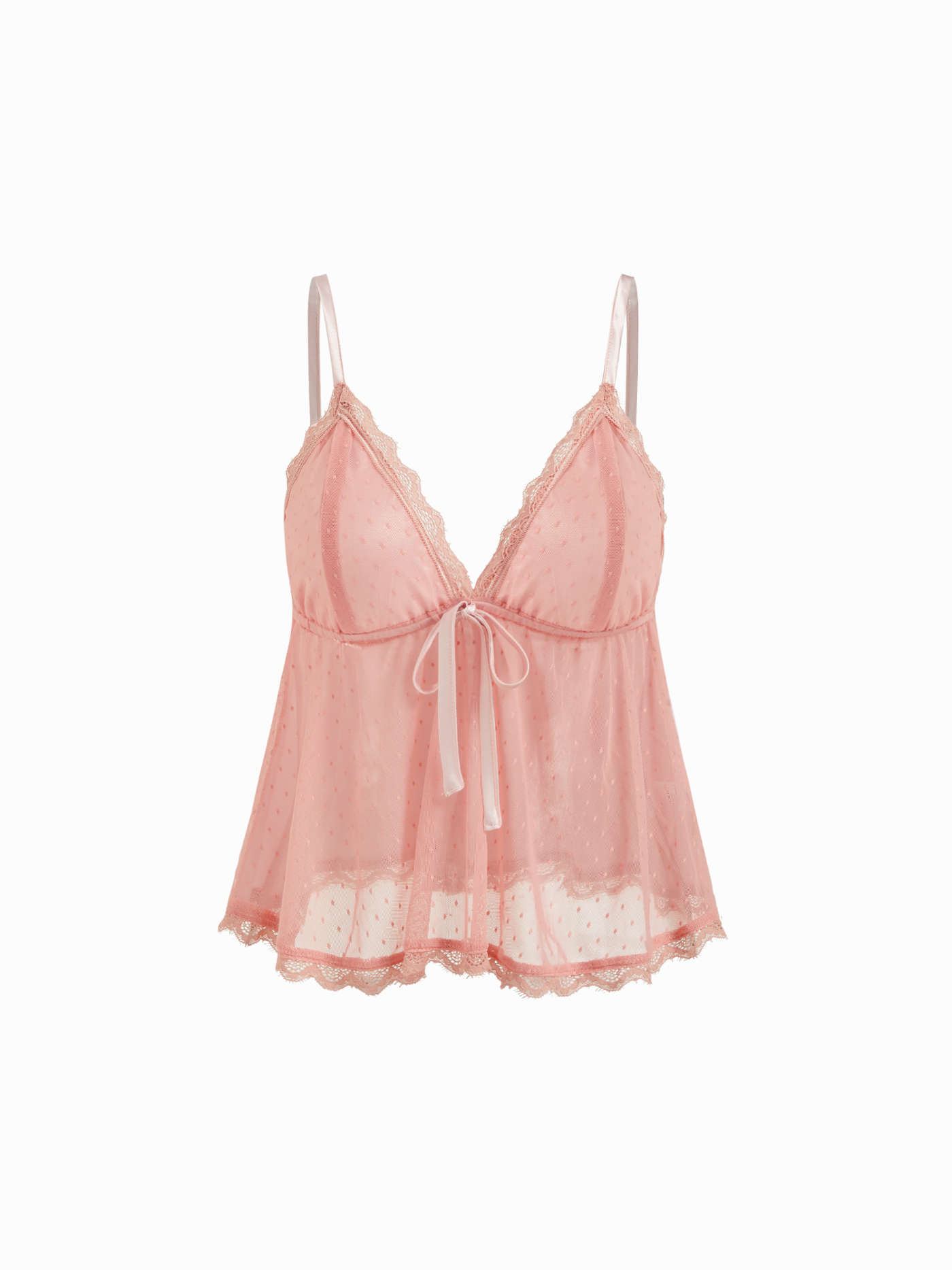 Lace V-neck Knotted Cami Top & Satin Mid Rise Lace Trim Shorts Loungewear Set