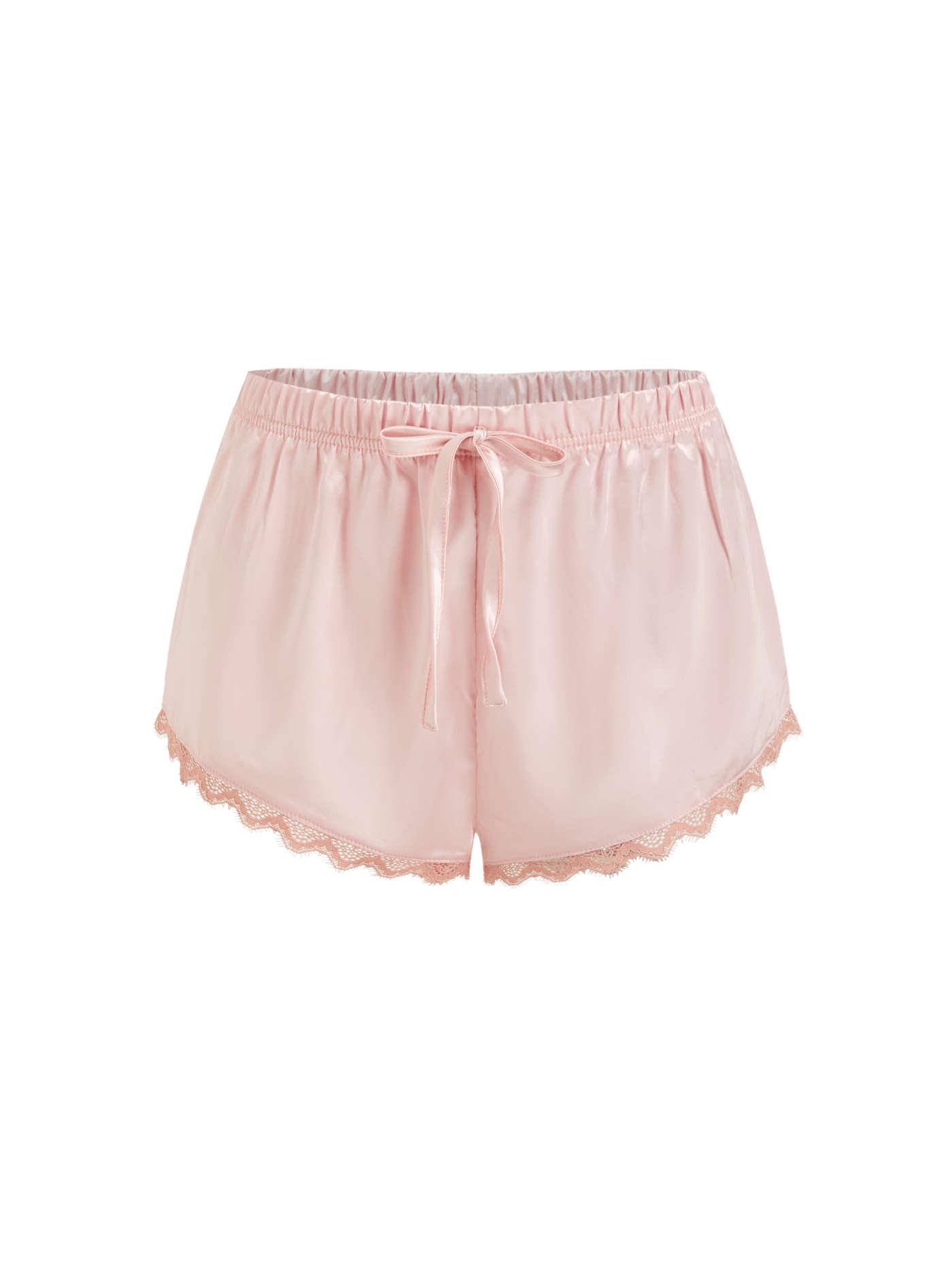 Lace V-neck Knotted Cami Top & Satin Mid Rise Lace Trim Shorts Loungewear Set