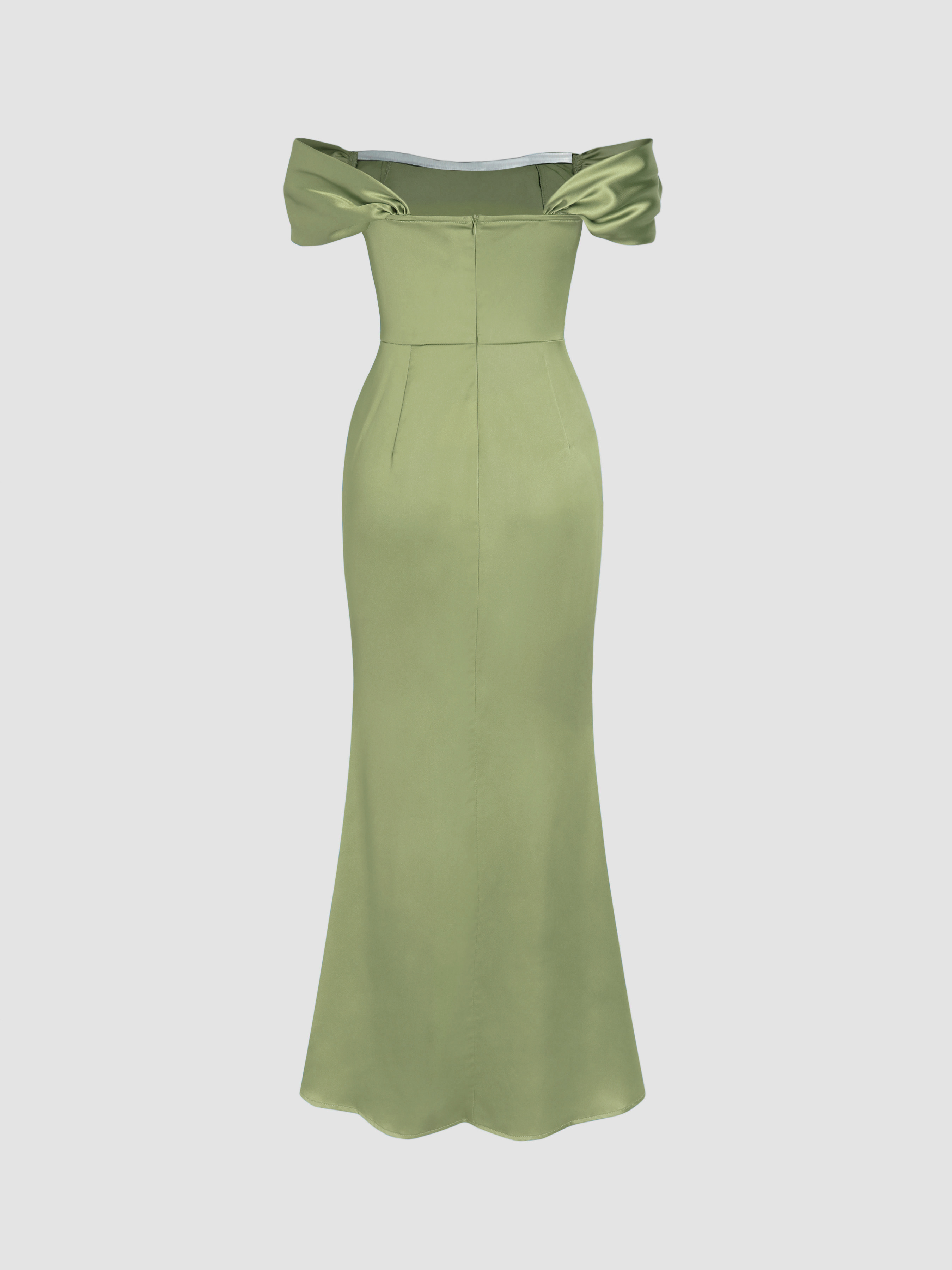 Ruched Off-shoulder Satin Maxi Dress