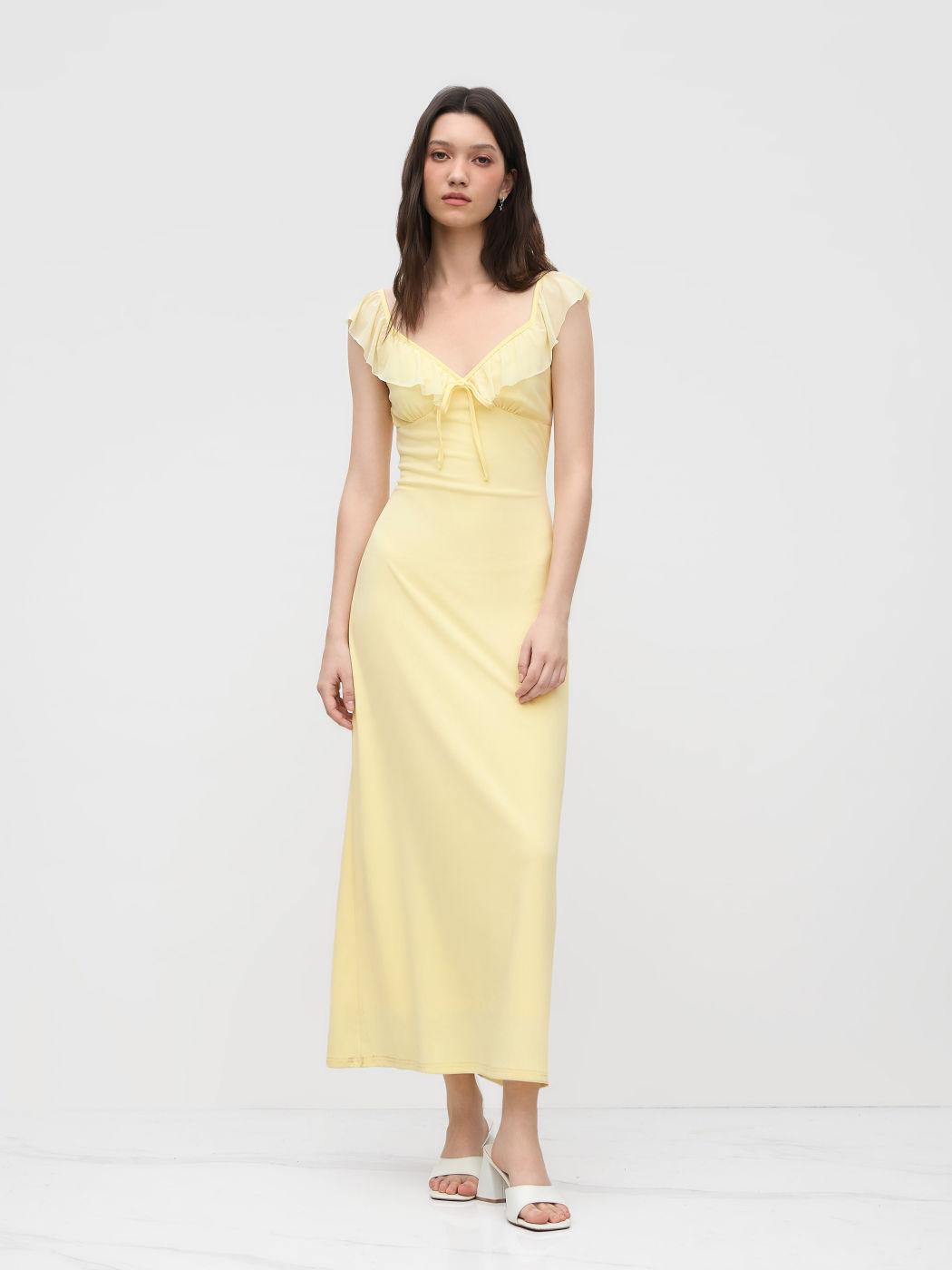 Sweetheart Ruffle Knotted Maxi Dress
