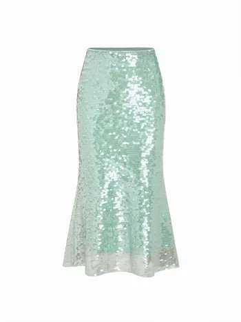 Mesh Mid Rise Sequin Mermaid Maxi Skirt