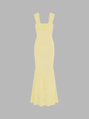 Abito lungo con volant con scollo a U increspato solido