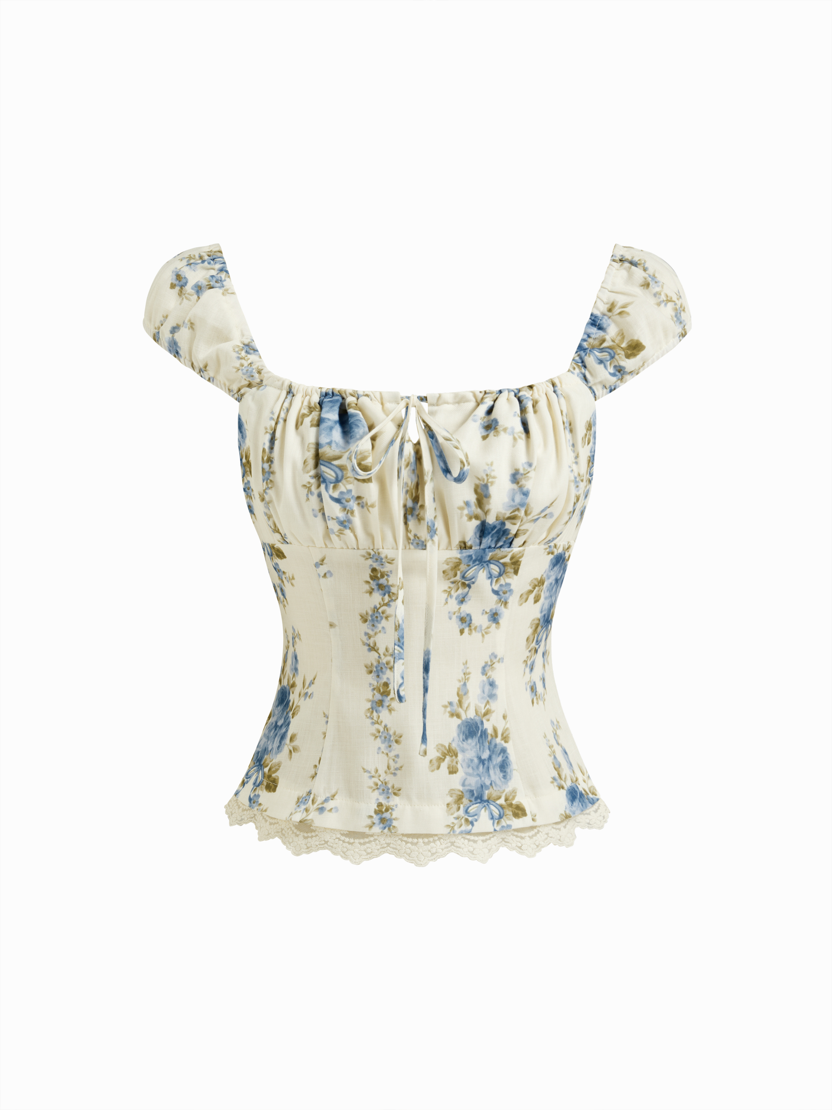 Woven Floral Lace Trim Ruched Knotted Tank Top For Daily Casual Date