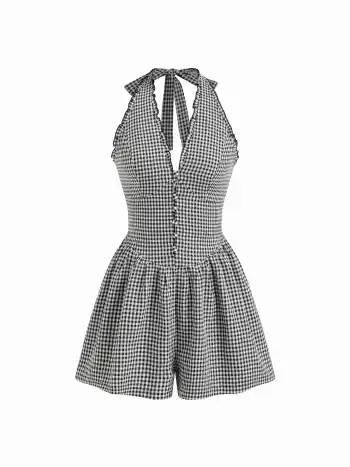 Gingham-Halter-Halsausschnitt-Strampler