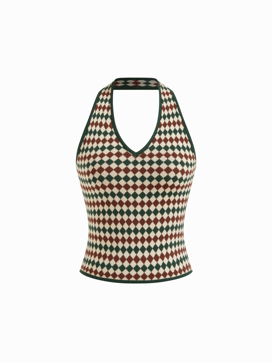 Canotta lavorata a maglia con scollo all'americana e motivo a losanghe