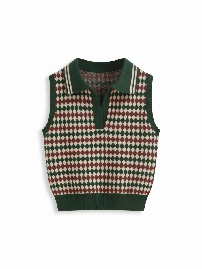 Knit Wool-blend Round Neckline Pear Graphic Vest