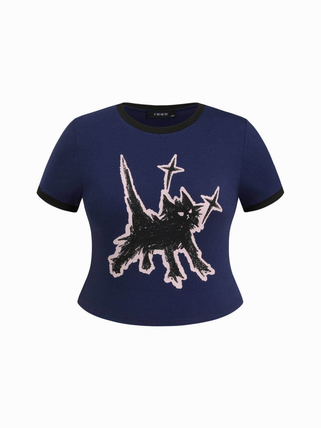Cat Graphic Round Neckline Short Sleeve Tee Curve & Plus