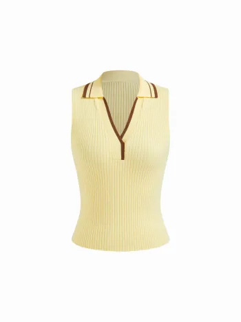 Knit Collar Contrasting Binding Tank Top