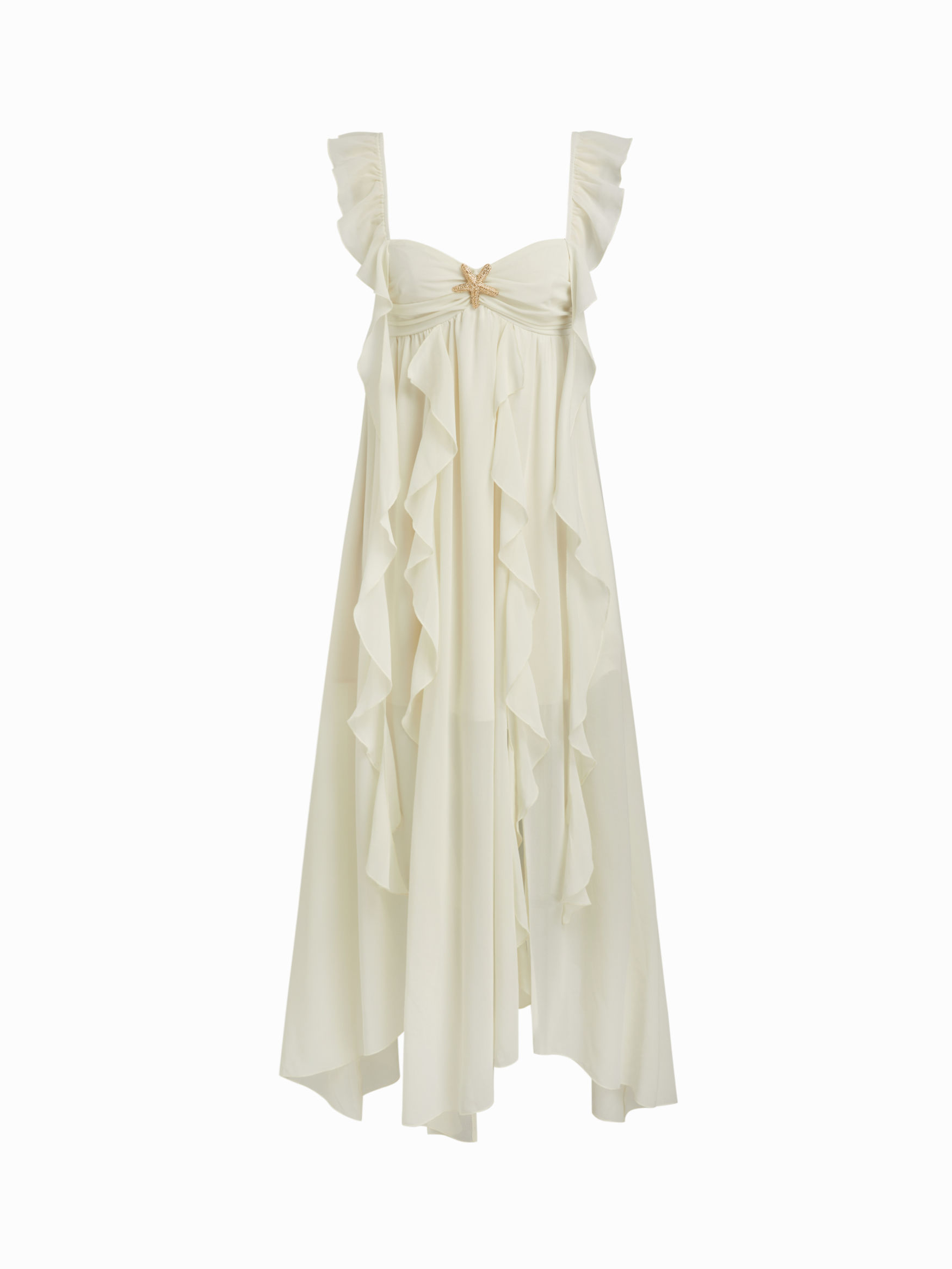 Chiffon Starfish Metal Detail Ruffle Hem Maxi Dresse