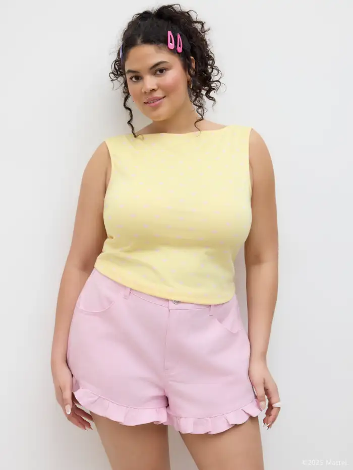 Woven Boat Neck Shirred Top & Cami Top Curve & Plus For Daily Casual