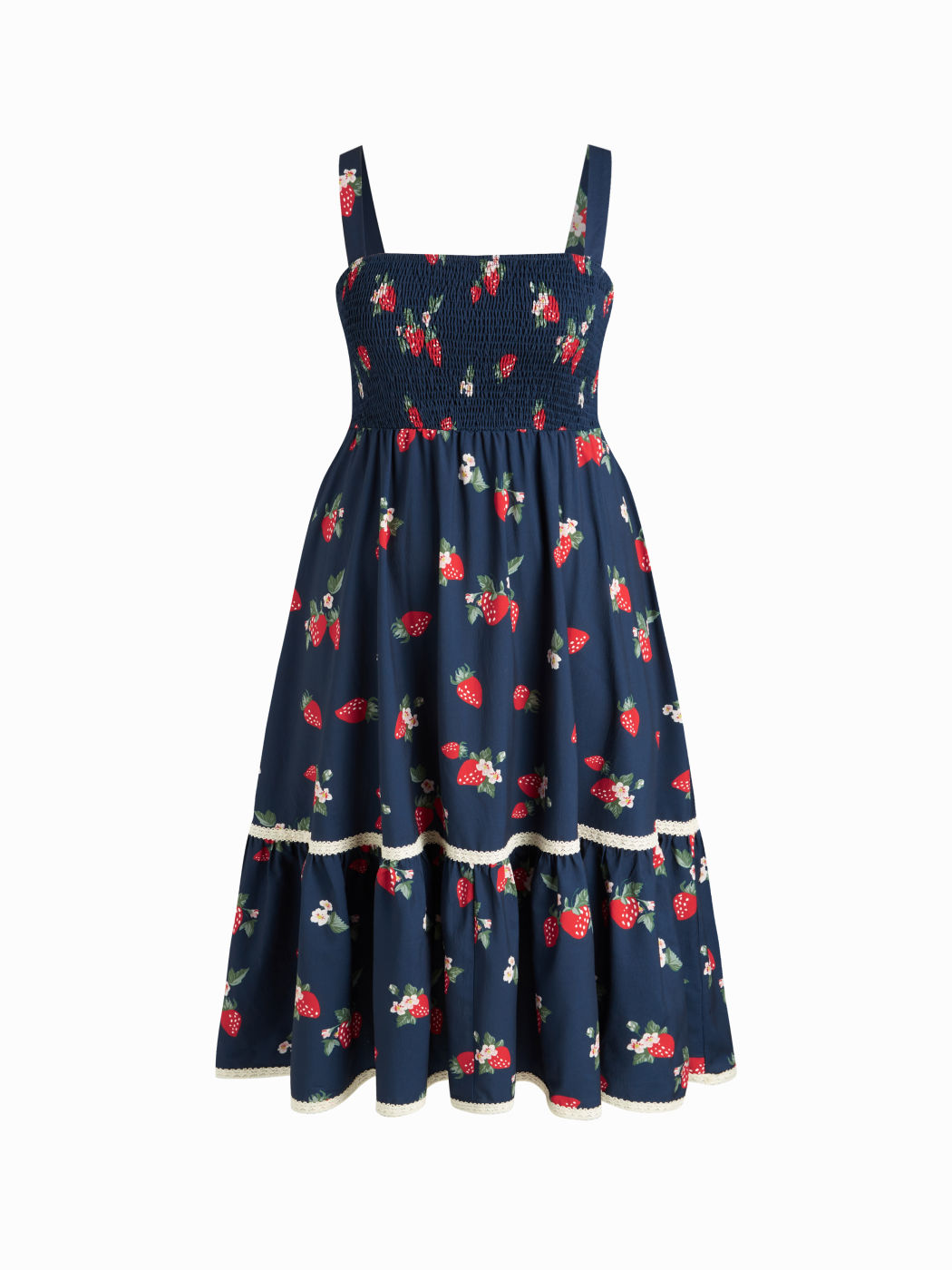 Abito lungo maxi a balze arricciato con fragole e scollo quadrato Curve & Plus