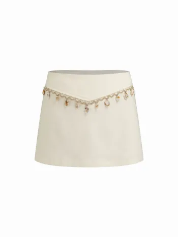 Linen-blend Low Rise Shell Detail Mini Skirt