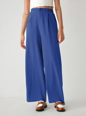 Houndstooth High Waist Belted Wide Leg Trousers